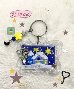 Móc khoá vải nỉ ngôi nhà mùa đông và sao gốm vàng