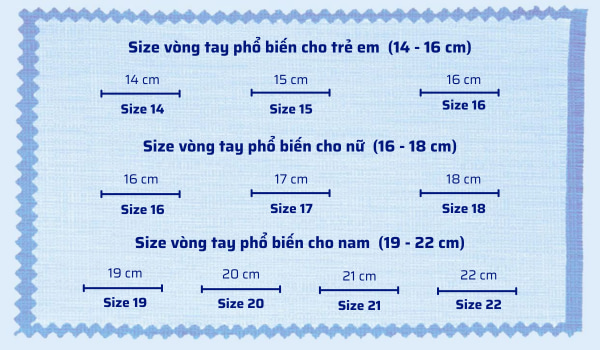 Bảng quy đổi size vòng tay phổ biến