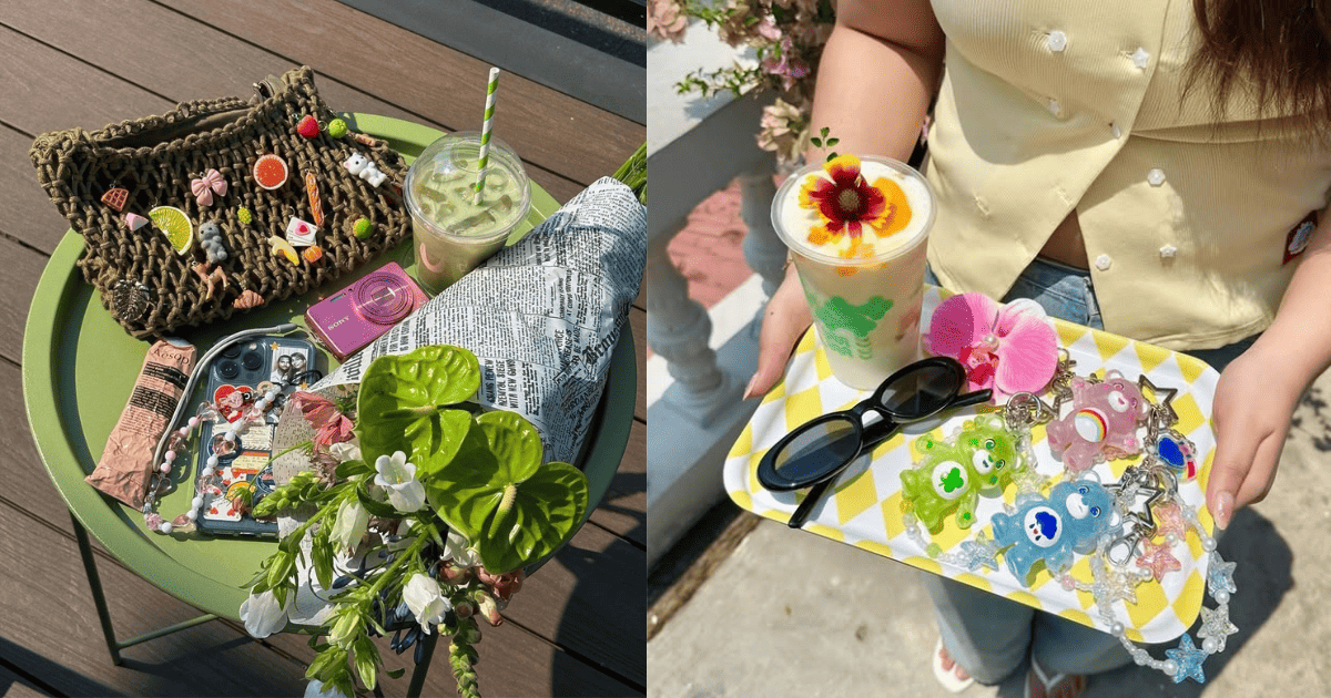 phụ kiện handmade góp phần làm bố cục chụp ảnh đẹp hơn. Kết hợp cùng vòng tay hoặc dây đeo điện thoại tạo nên vẻ đẹp thủ công.